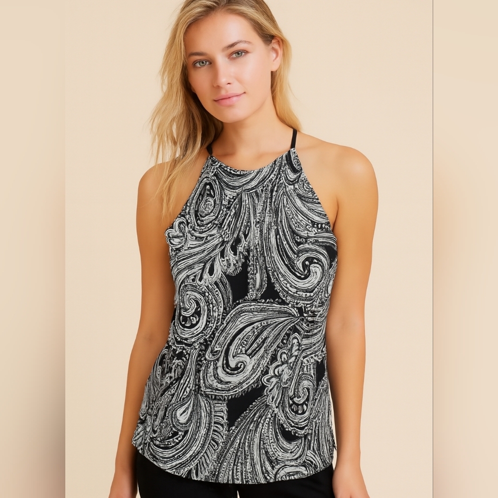 NWT Ann Taylor Paisley Print Halter Top With Built-in Shelf Bra